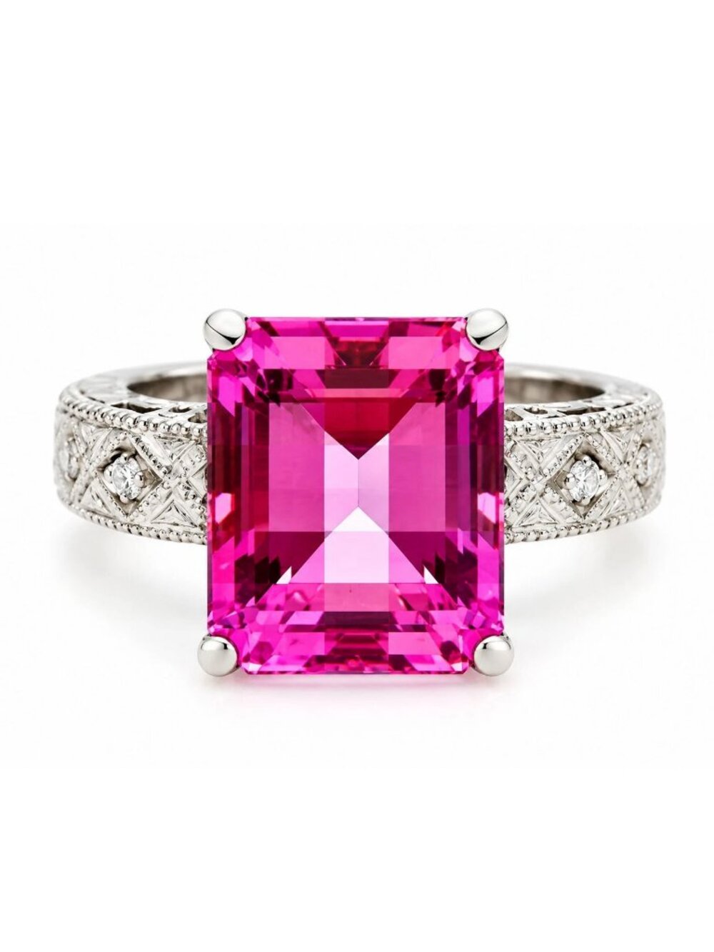 Genuine 6.15 Cts Pink Sapphire & Diamonds Ring 10K Solid Gold